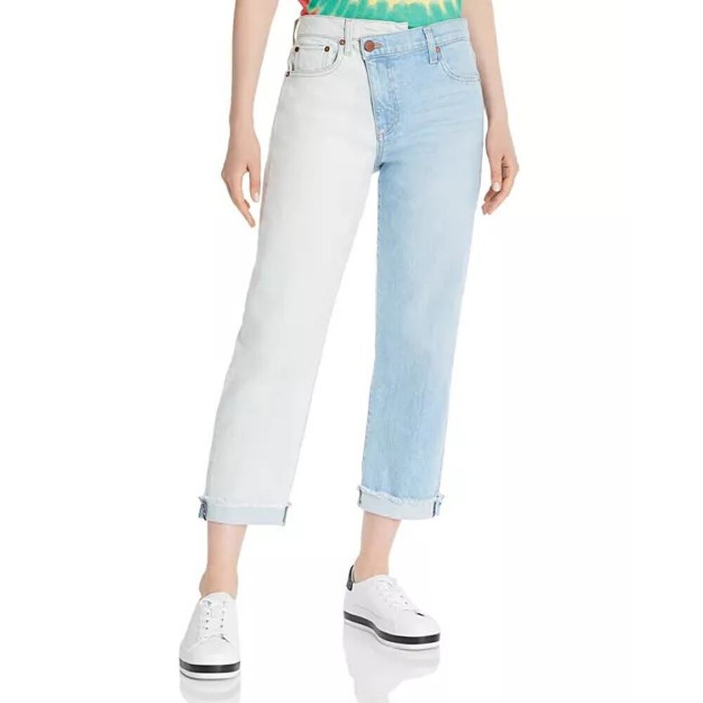 Alice & Olivia amazing asymmetrical Two Tone slim straight jeans size 24